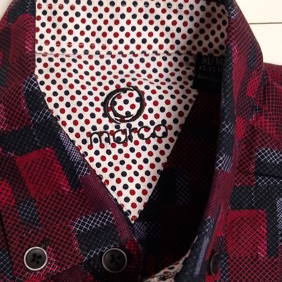 Marco mens red and blue button down  shirt with polka dot flip cuffs medium - Picture 4 of 5